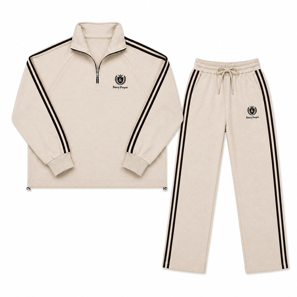 Busy Being Proper Tracksuit Set in Oat Main image