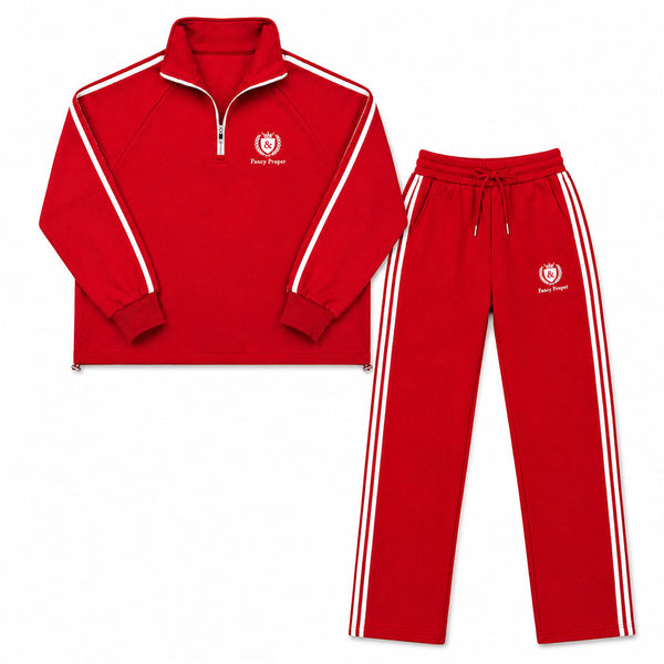 Busy Being Proper Tracksuit Set in Red