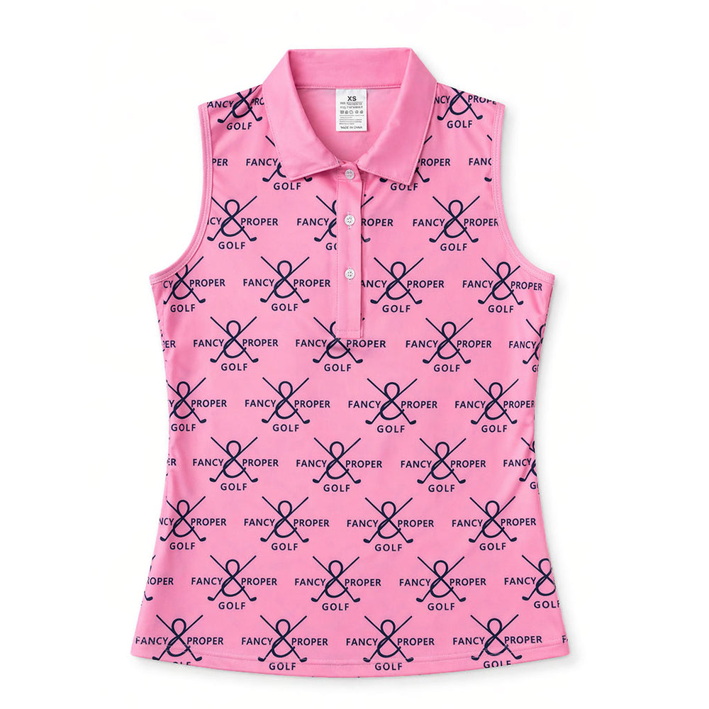 Fairway Figure Collar Tank in Pink Prints
