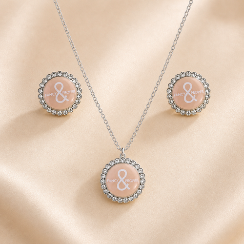 The Proper Pair Necklace and Earring Set - Silver/Blushing