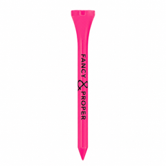 Pink golf tee with 'Fancy Proper' branding on a white background