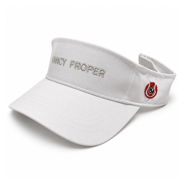 Angled view of the white Proper Court Visor with red side crest