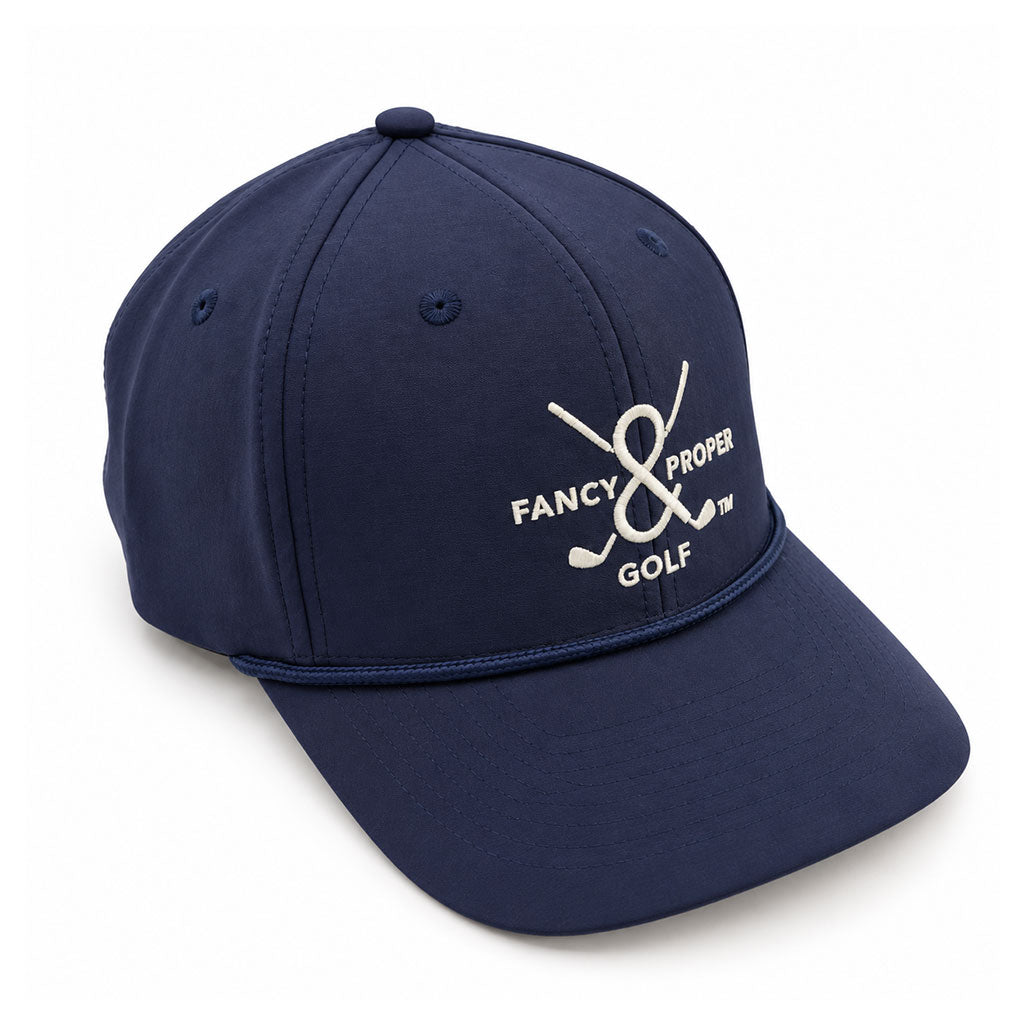 Side view of the Proper Standard men's navy rope golf hat