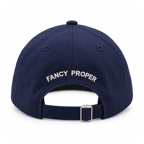 Back view of the Proper Standard men's navy rope golf hat with adjustable metal buckle