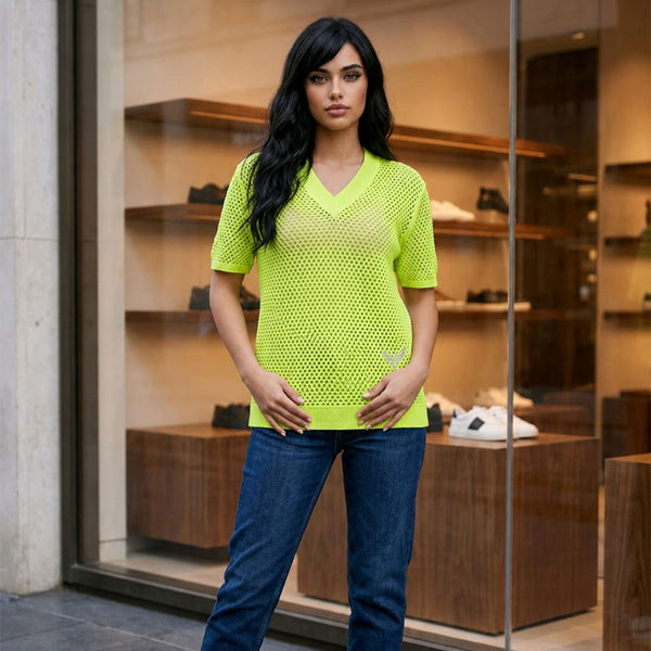 Sheer Edge Knit Pullover in Neons