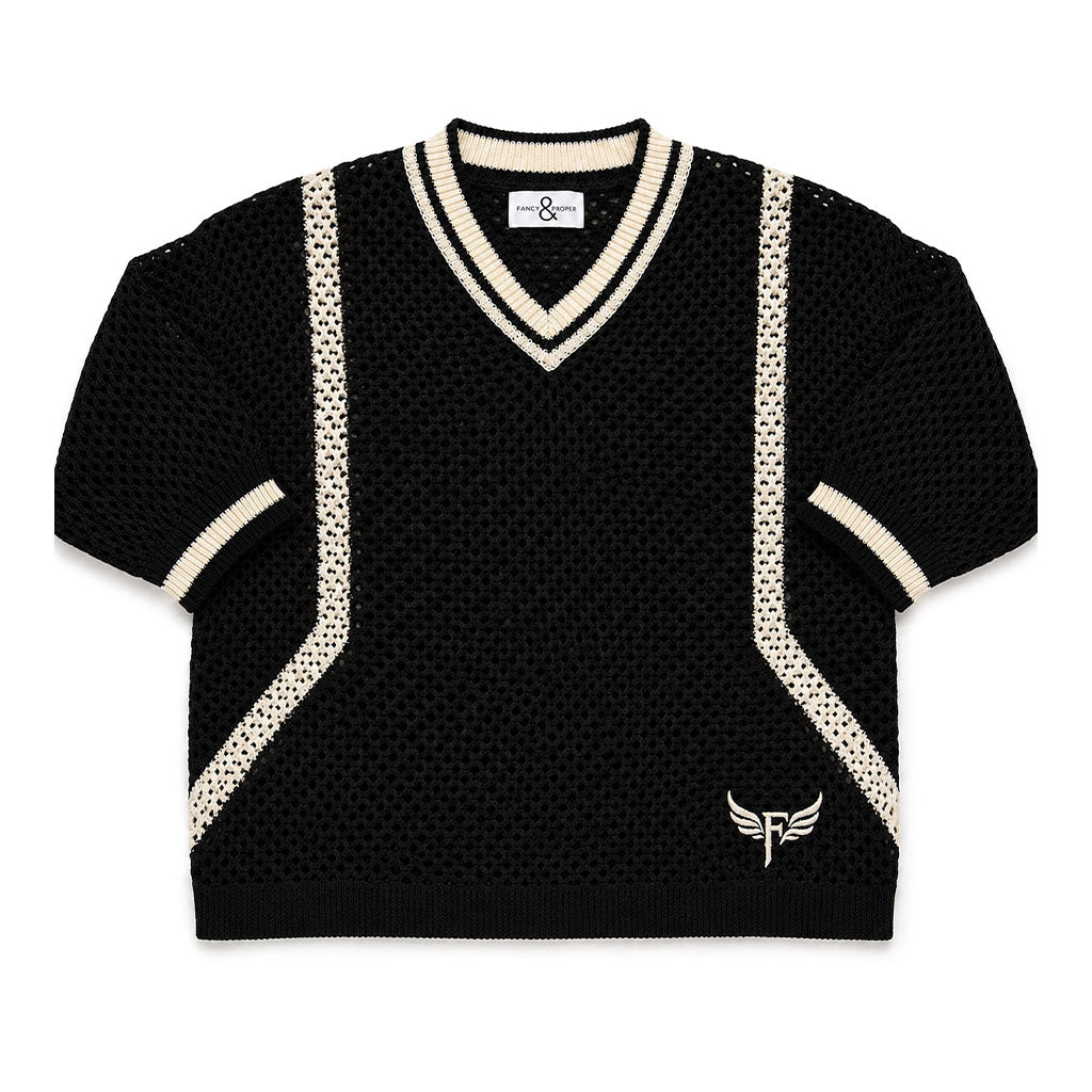 Sheer Edge Knit Pullover in Black