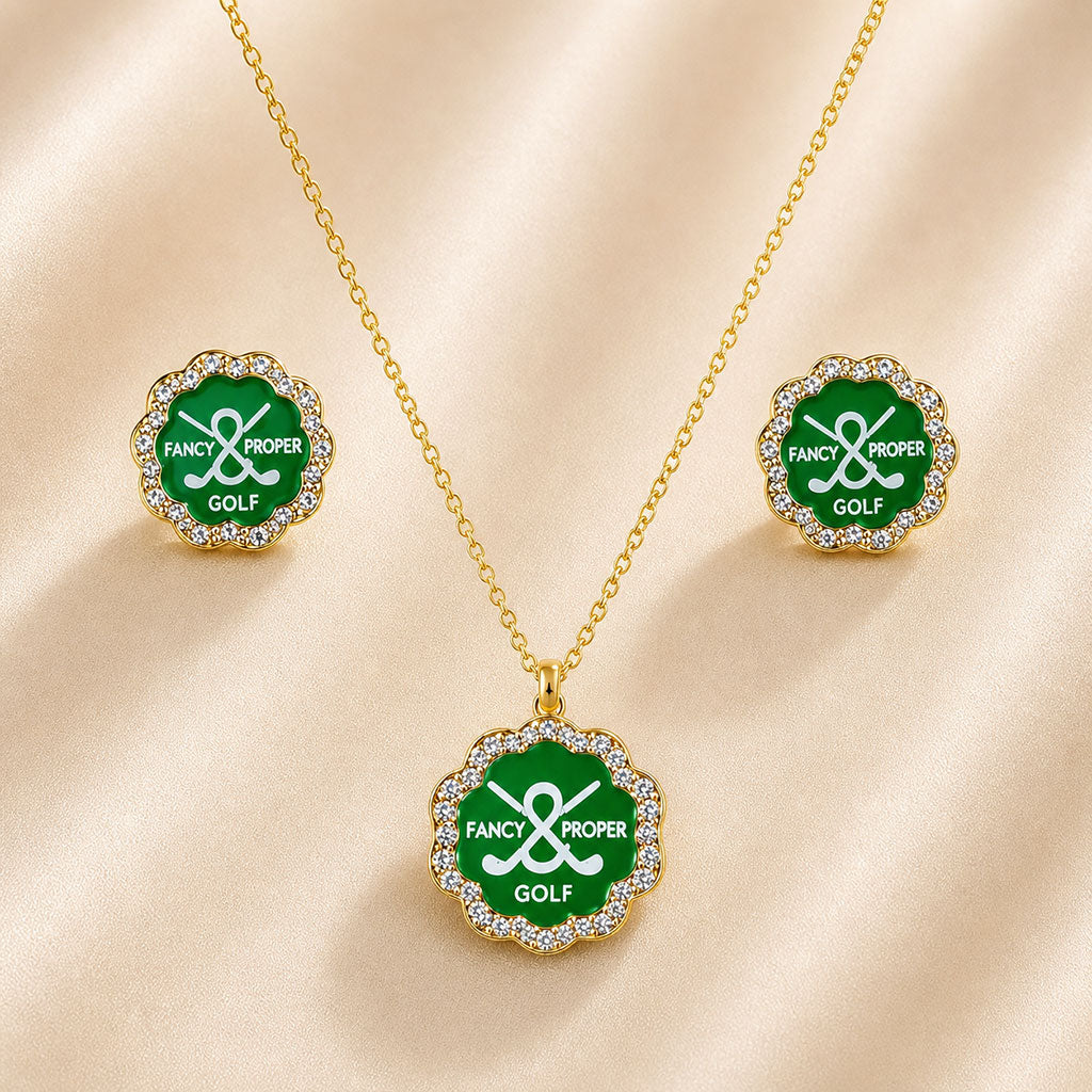 The Proper Pair Golf Necklace and Earring Set in Gold/Ivy Main image