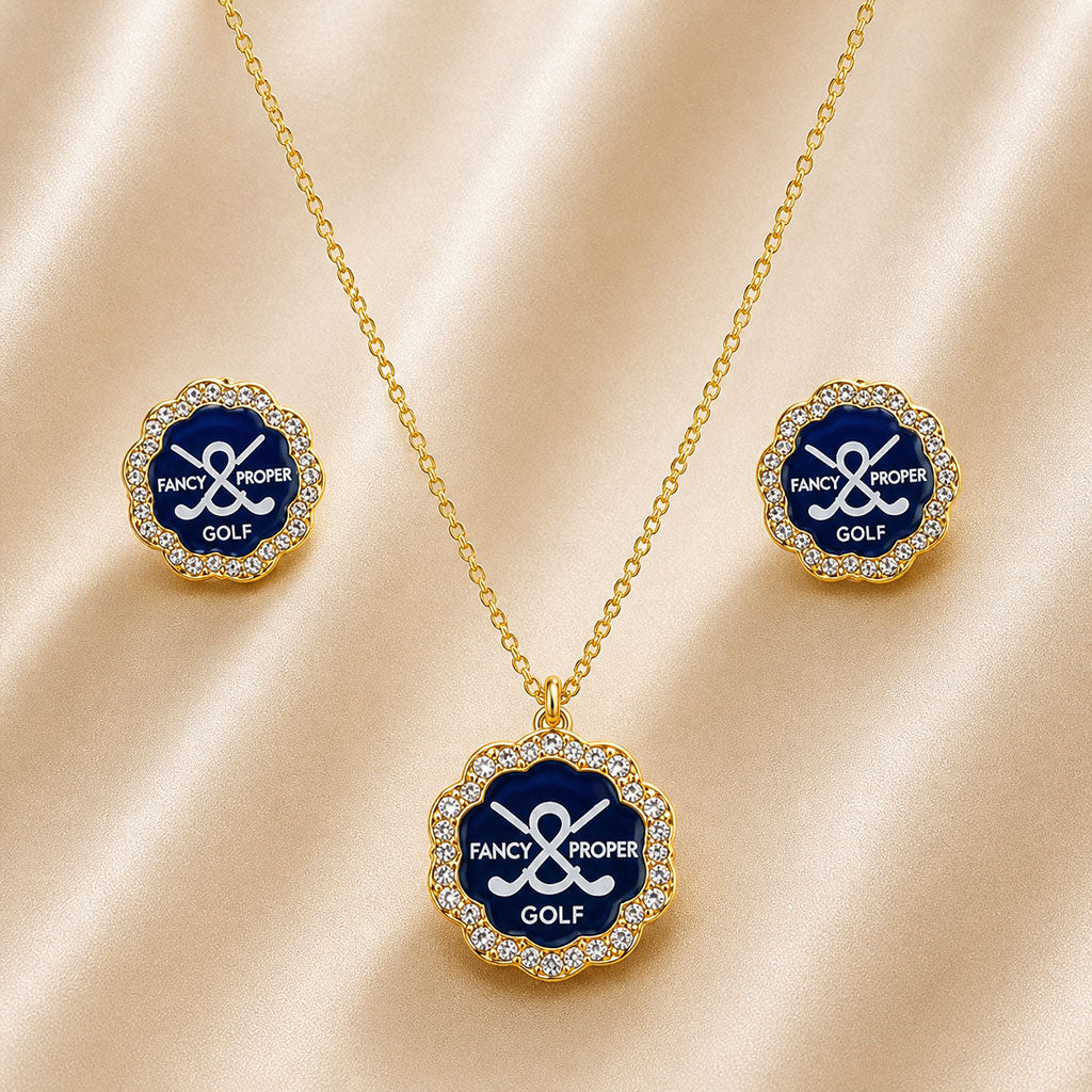 The Proper Pair Golf Necklace and Earring Set in Gold/Midnight