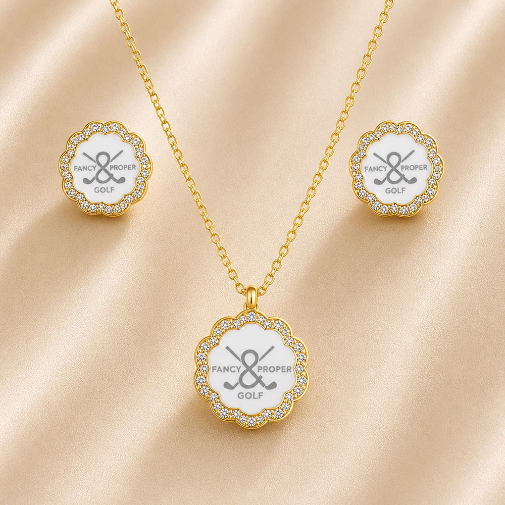 The Proper Pair Golf Necklace and Earring Set in Gold/Porcelain