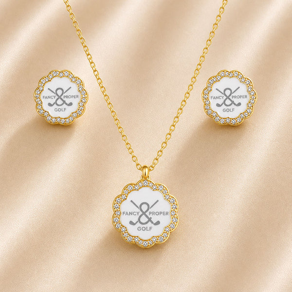 The Proper Pair Golf Necklace and Earring Set in Gold/Porcelain