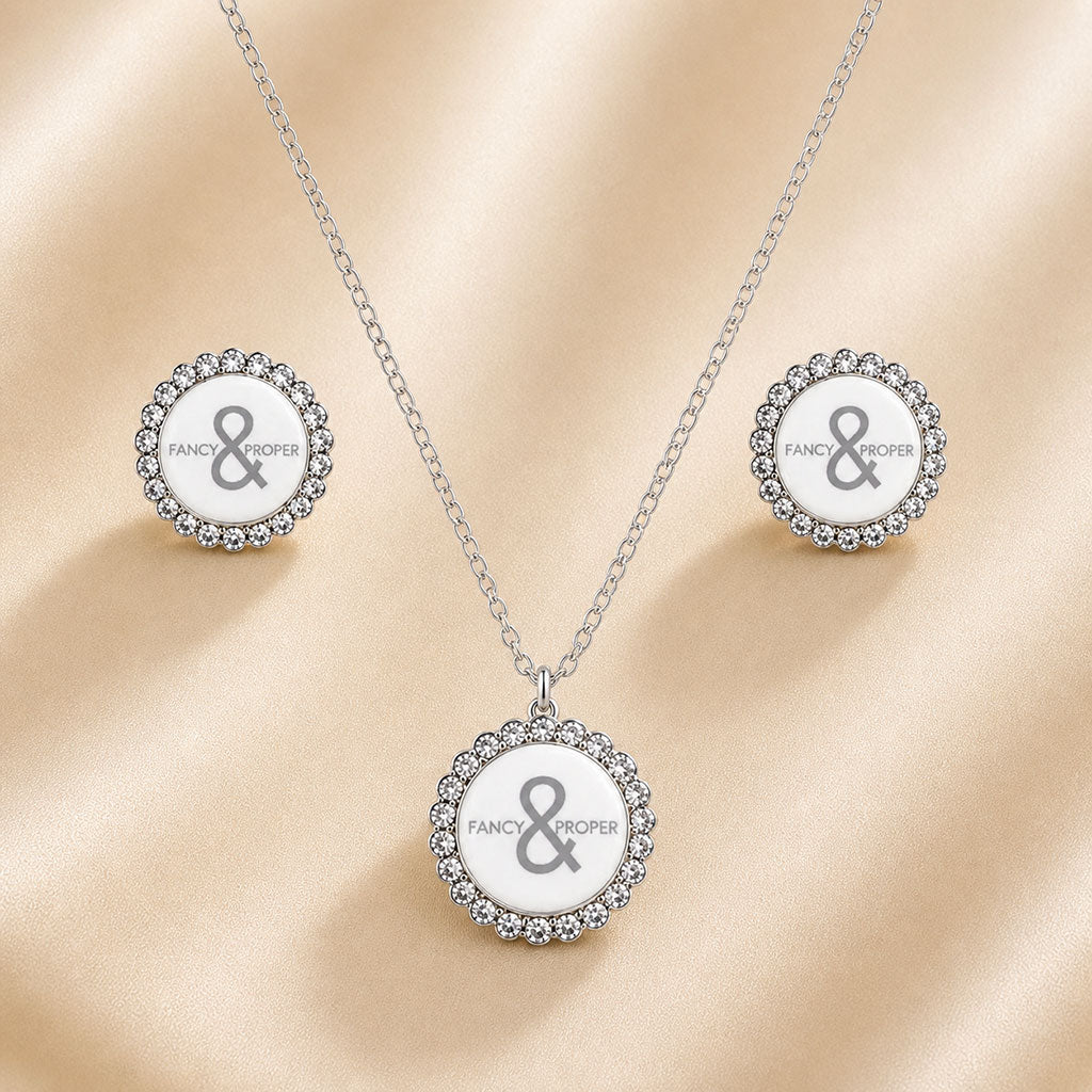 The Proper Pair Necklace and Earring Set in Silver/Porcelain Main image
