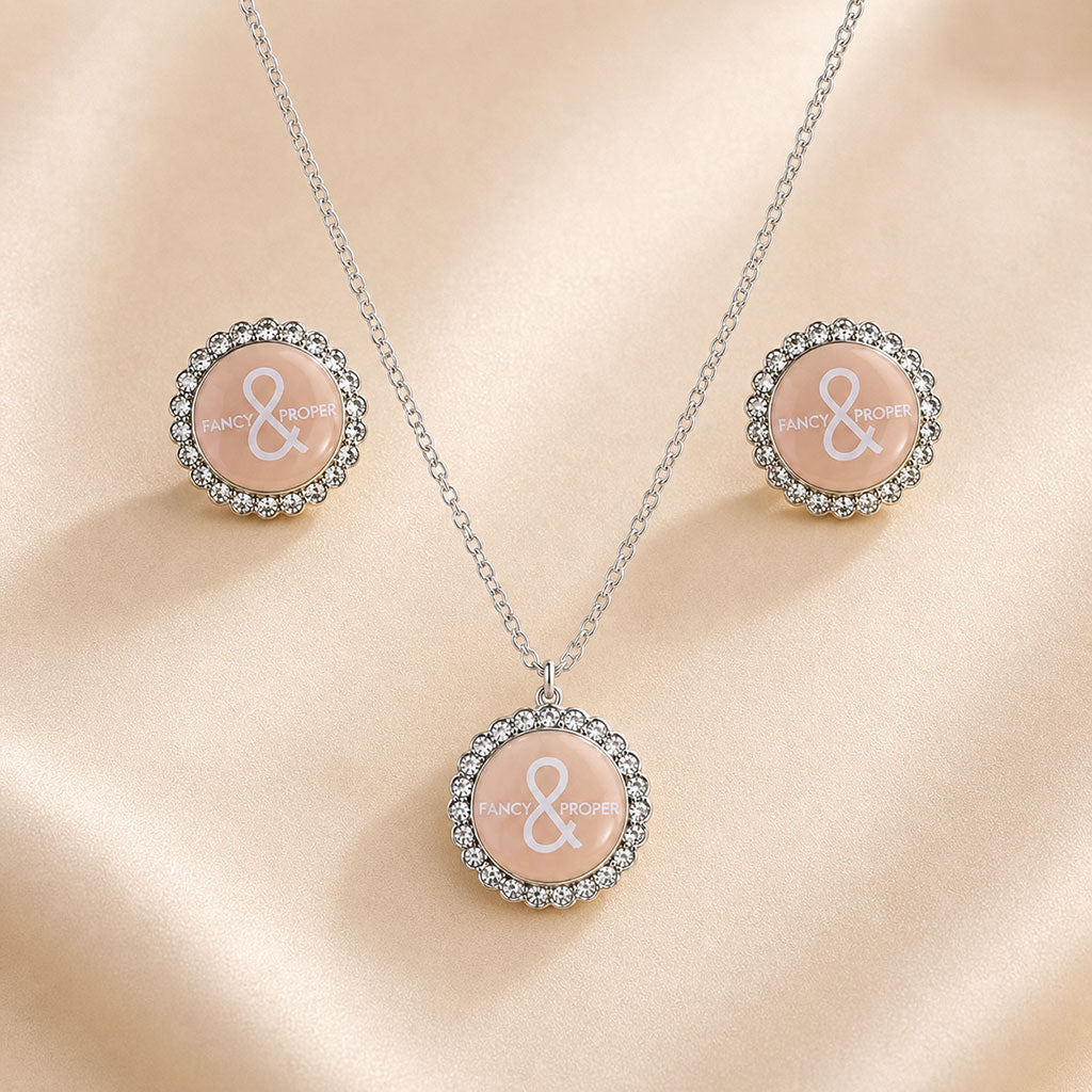 Proper Pair Necklace and Earring Set in Silver Blush