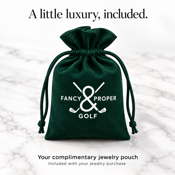 Dark emerald Fancy & Proper Golf jewelry pouch. Complimentary with your Golf jewelry purchase.