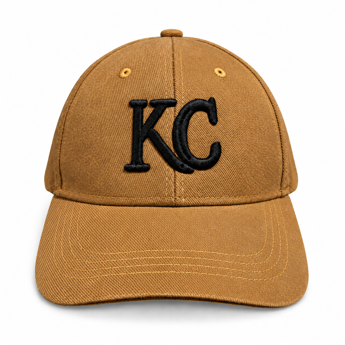 Deeper mustard gold Kansas City cap with soft textured fabric and raised black KC monogram, front view on white Main image